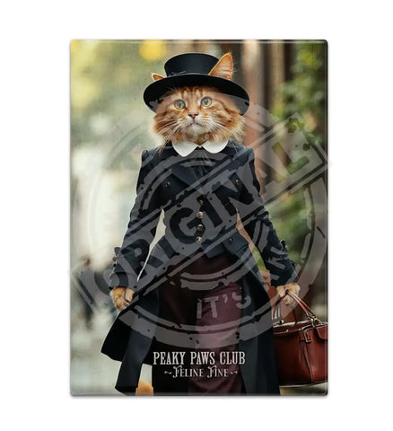 PEAKY PAWS CLUB - FELINE FINE - Ginger Cat With Bag Fridge Magnet Metal Signs