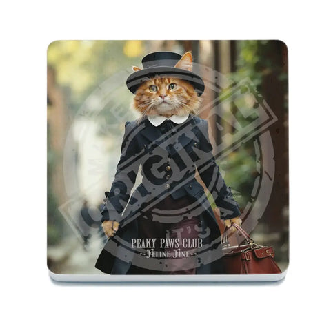 PEAKY PAWS CLUB - FELINE FINE - Ginger Cat With Bag Fridge Magnet Metal Signs