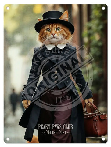 PEAKY PAWS CLUB - FELINE FINE - Ginger Cat With Bag Fridge Magnet Metal Signs