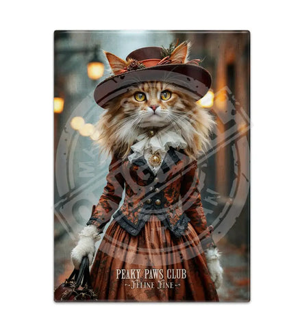 PEAKY PAWS CLUB - FELINE FINE - Ginger LaPerm Cat Fridge Magnet Metal Signs
