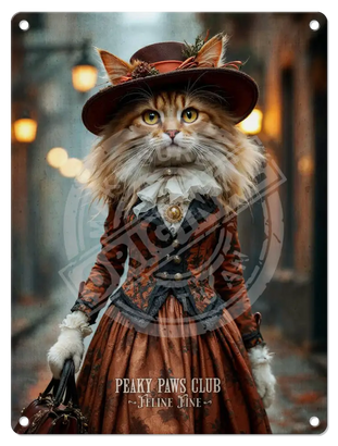 PEAKY PAWS CLUB - FELINE FINE - Ginger LaPerm Cat Metal Signs