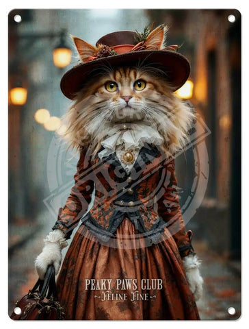 PEAKY PAWS CLUB - FELINE FINE - Ginger LaPerm Cat Fridge Magnet Metal Signs