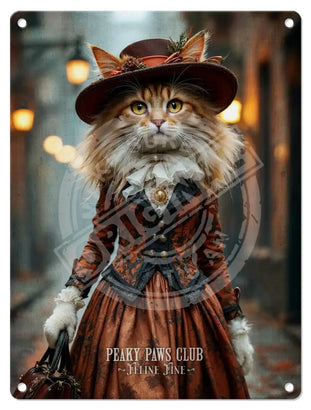 PEAKY PAWS CLUB - FELINE FINE - Ginger LaPerm Cat Metal Signs