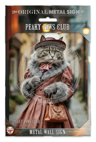PEAKY PAWS CLUB - FELINE FINE - Grey Tabby Cat Fridge Magnet Metal Signs