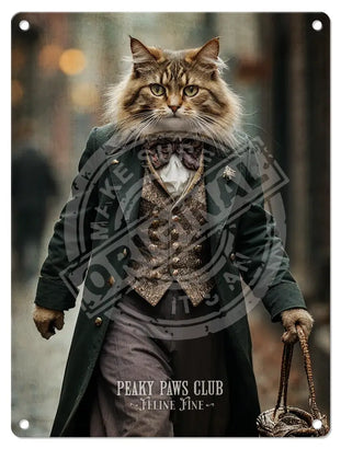 PEAKY PAWS CLUB - FELINE FINE - Maine Coone Cat Mini Metal Sign 15cm x 20cm Metal Signs