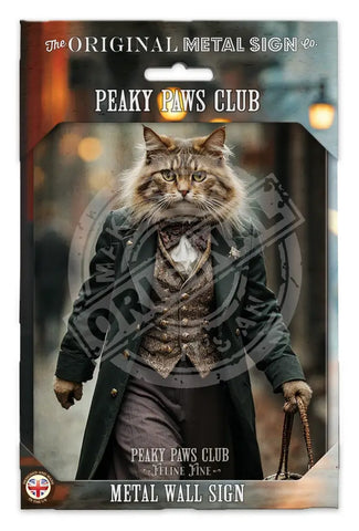 PEAKY PAWS CLUB - FELINE FINE - Maine Coone Cat Fridge Magnet Metal Signs