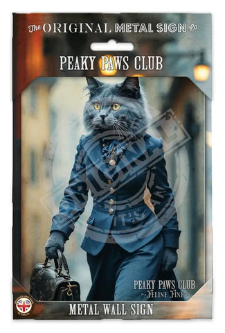 PEAKY PAWS CLUB - FELINE FINE - Russian Blue Cat Fridge Magnet Metal Signs