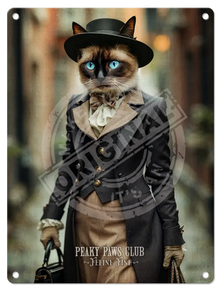 PEAKY PAWS CLUB - FELINE FINE - Siamese Cat Mini Metal Sign 15cm x 20cm Metal Signs