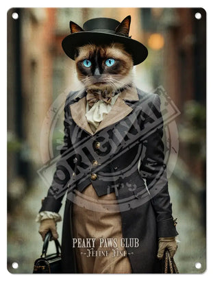 PEAKY PAWS CLUB - FELINE FINE - Siamese Cat Mini Metal Sign 15cm x 20cm Metal Signs