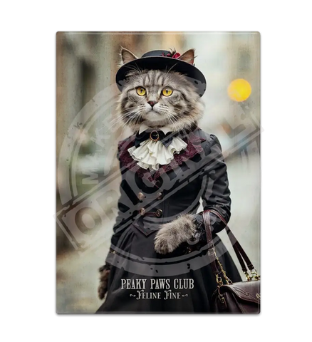 PEAKY PAWS CLUB - FELINE FINE - Tabby Cat Fridge Magnet Metal Signs