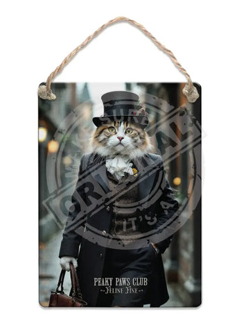 PEAKY PAWS CLUB - FELINE FINE - Tabby Ginger Cat Fridge Magnet Metal Signs
