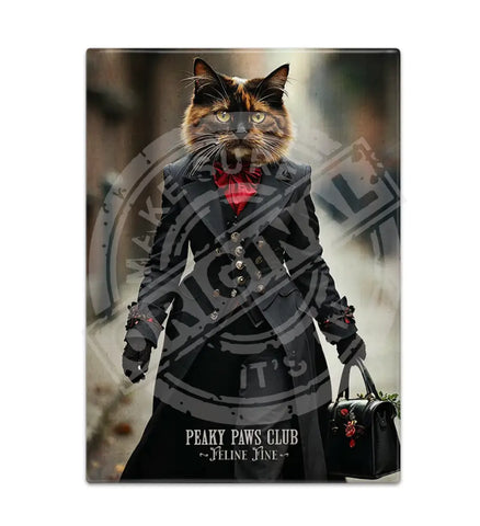 PEAKY PAWS CLUB - FELINE FINE - Tortoiseshell Cat Fridge Magnet Metal Signs