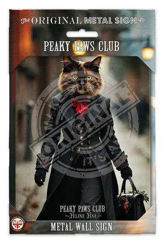 PEAKY PAWS CLUB - FELINE FINE - Tortoiseshell Cat Fridge Magnet Metal Signs