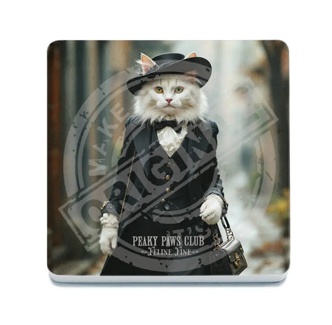 PEAKY PAWS CLUB - FELINE FINE - White Cat Blue Cat Fridge Magnet Metal Signs