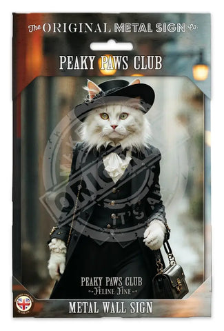 PEAKY PAWS CLUB - FELINE FINE - White Cat Blue Cat Fridge Magnet Metal Signs