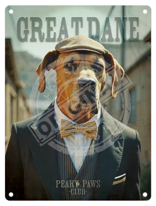 PEAKY PAWS CLUB - Great Dane Mini Metal Sign 15cm x 20cm Metal Signs