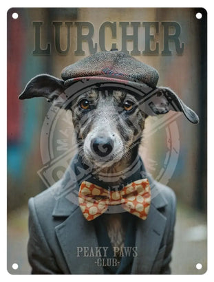 PEAKY PAWS CLUB - Lurcher Mini Metal Sign 15cm x 20cm Metal Signs