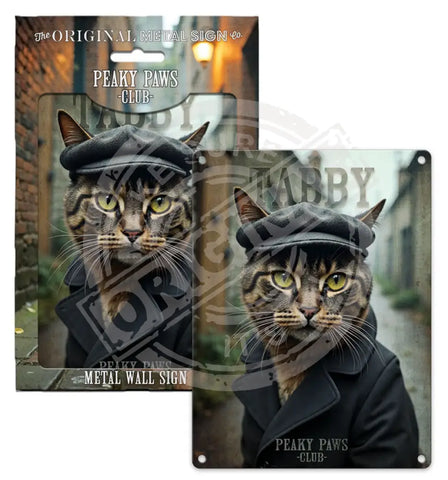 PEAKY PAWS CLUB - Tabby Cat Fridge Magnet Metal Signs