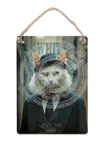 PEAKY PAWS CLUB - White Cat Fridge Magnet Metal Signs