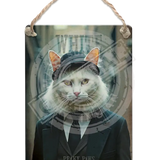PEAKY PAWS CLUB - White Cat Dangler Metal Signs