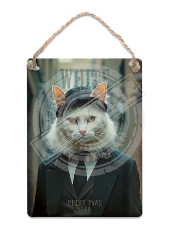 PEAKY PAWS CLUB - White Cat Fridge Magnet Metal Signs