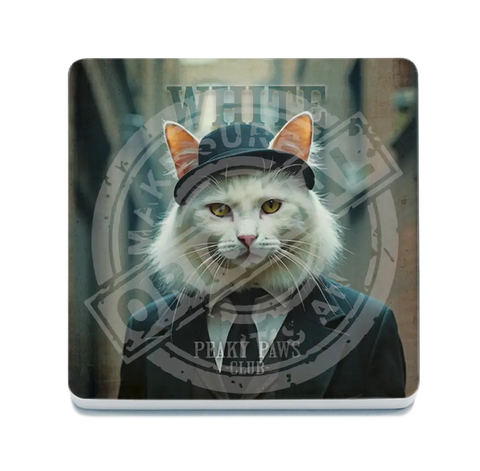 PEAKY PAWS CLUB - White Cat Fridge Magnet Metal Signs