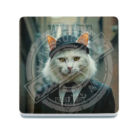 PEAKY PAWS CLUB - White Cat Fridge Magnet Metal Signs