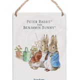 Peter Rabbit and Benjamin Bunny cuddling Dangler Metal Signs