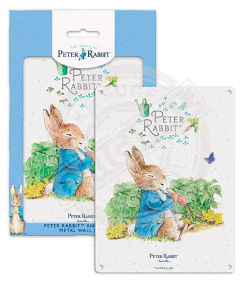 Peter Rabbit sitting eating radishes Mini Metal Sign 15cm x 20cm Metal Signs