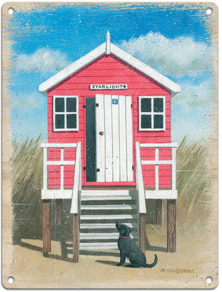 Pink Beach Hut - Martin Wiscombe Metal Signs