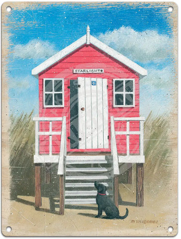 Pink Beach Hut - Martin Wiscombe Metal Signs