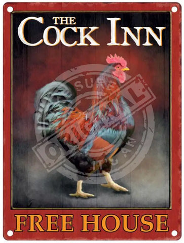 The Cock Inn free house metal signs