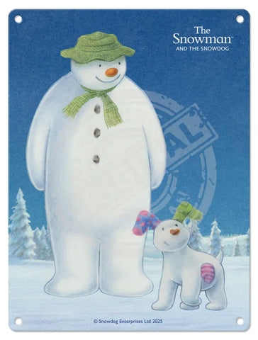 The Snowman and the Snowdog - Snowman and Snowdog in snow Fridge Magnet Metal Signs