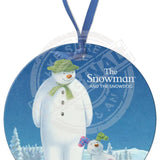 The Snowman and the Snowdog - Snowman and Snowdog in snow Round Bauble Dangler Metal Signs