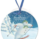 The Snowman and the Snowdog -Snowman Ski Jump Round Bauble Dangler Metal Signs