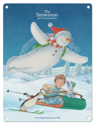 The Snowman and the Snowdog - Snowman Skiing Sledging Mini Metal Sign 15cm x 20cm Metal Signs
