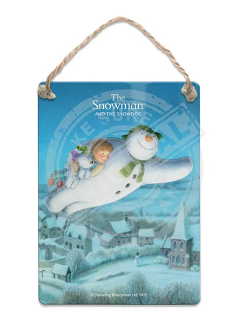 The Snowman and the Snowdog - Snowman Trio Flying Over Town Fridge Magnet Metal Signs