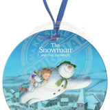 The Snowman and the Snowdog - Snowman Trio Flying Over Town Round Bauble Dangler Metal Signs