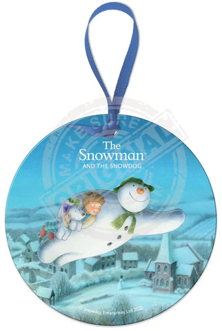 The Snowman and the Snowdog - Snowman Trio Flying Over Town Fridge Magnet Metal Signs