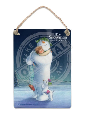 The Snowman and the Snowdog - Snowman Trio Hugging Fridge Magnet Metal Signs