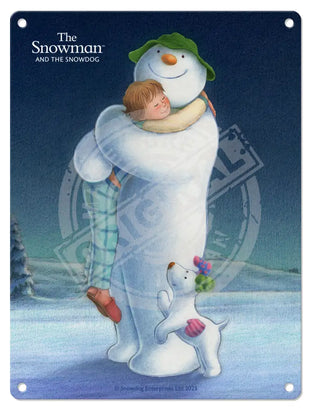 The Snowman and the Snowdog - Snowman Trio Hugging Mini Metal Sign 15cm x 20cm Metal Signs