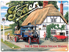 Foden Steam wagon outside pub metal sign