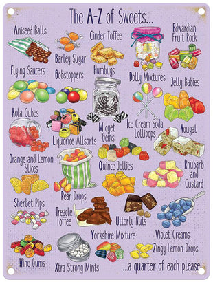 The A-Z of Sweets metal sign