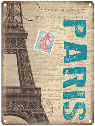 Paris Postcard metal sign