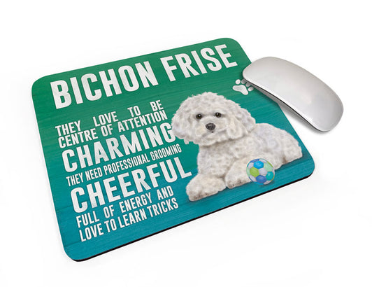 Bichon Frise Dog characteristics mouse mat.
