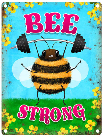 Bee strong sign. Bee weightlifting.