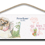 Beatrix Potter Peter Rabbit Mrs Tiggywinkle hanging wooden sign