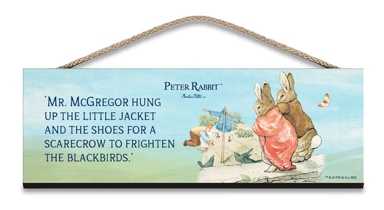 Beatrix Potter Peter Rabbit Mr McGregor scarecrow wooden sign