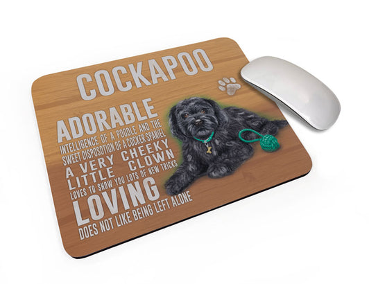 Black Cockapoo Dog characteristics mouse mat.