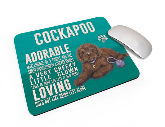 Brown Cockapoo Dog characteristics mouse mat.